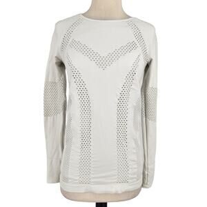 Athleta's Burpee Laser Cut Double Layer Top White Womens Size Small